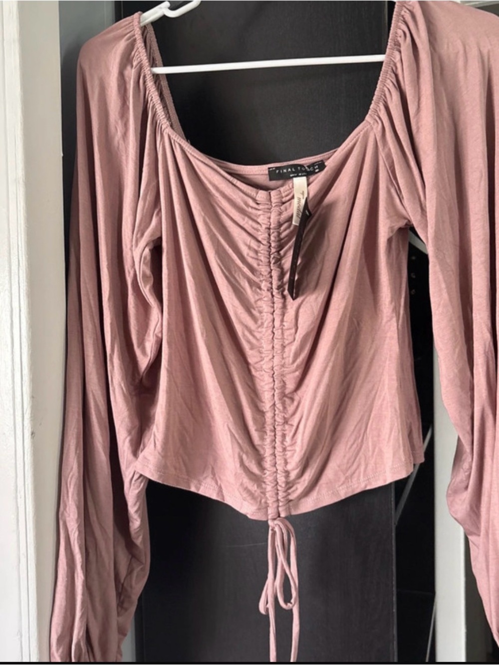 Final Touch Dusty Rose Ruched Long-Sleeve Women’s Top
